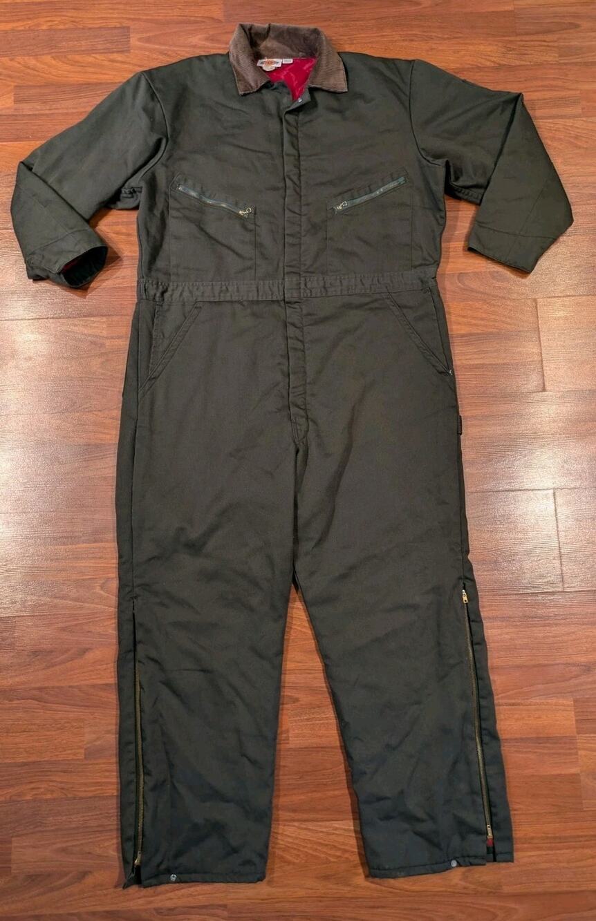 Vintage Dickies Insulated Coveralls Mens 46/48 Medium Olive Workwear Quilt Lined